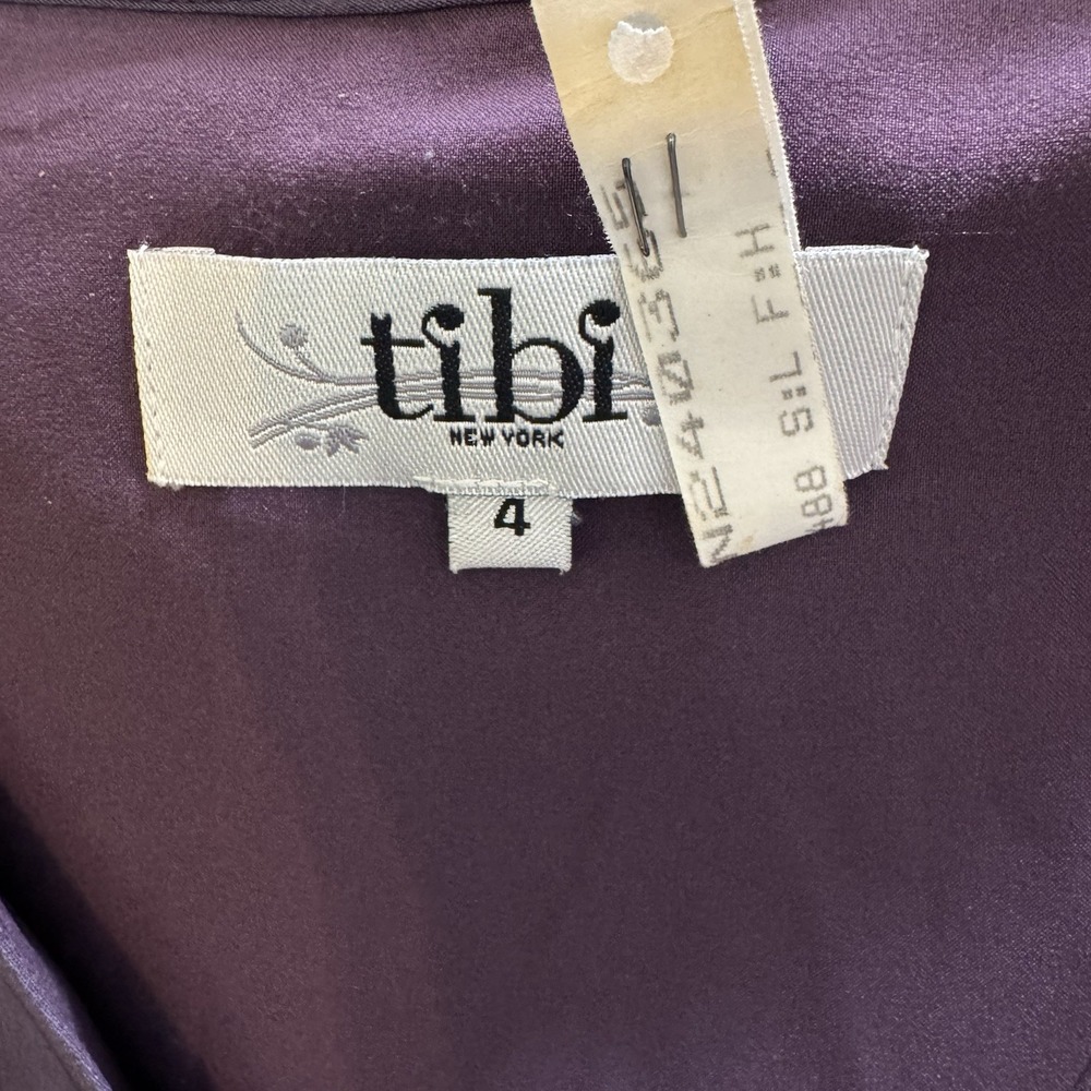 Vintage Tibi New York Y2K Purple Silk Dress Metallic Feather Waistband Sz 4 - Picture 4 of 9